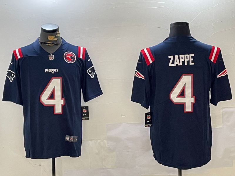 Men New England Patriots #4 Zappe Blue Second generation 2024 Nike Limited NFL Jersey style 2->new york jets->NFL Jersey